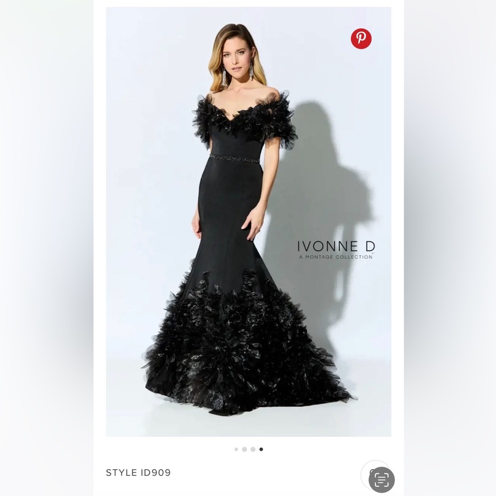 Ivonne D Black Off-Shoulder Feather Trim Mermaid Wedding Dress